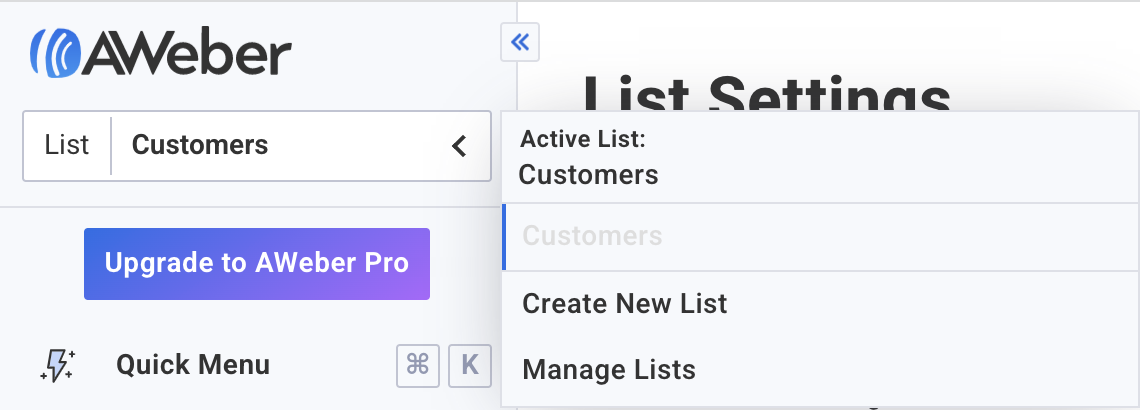 create a new list in aweber
