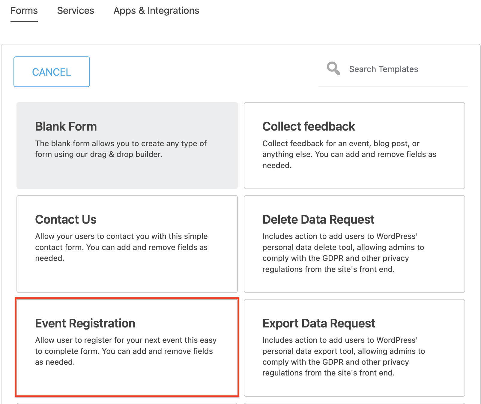 event registration form in wordpress