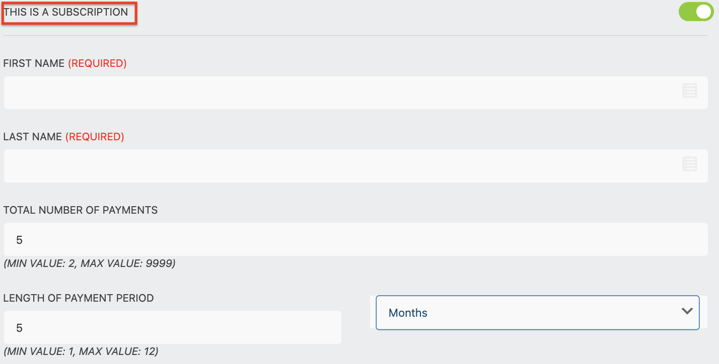 recurring subscription authorize.net