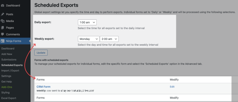 Scheduled Export Submission Settings