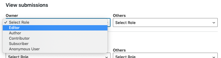 dropdown field populated with all user roles detected on your wordpress site