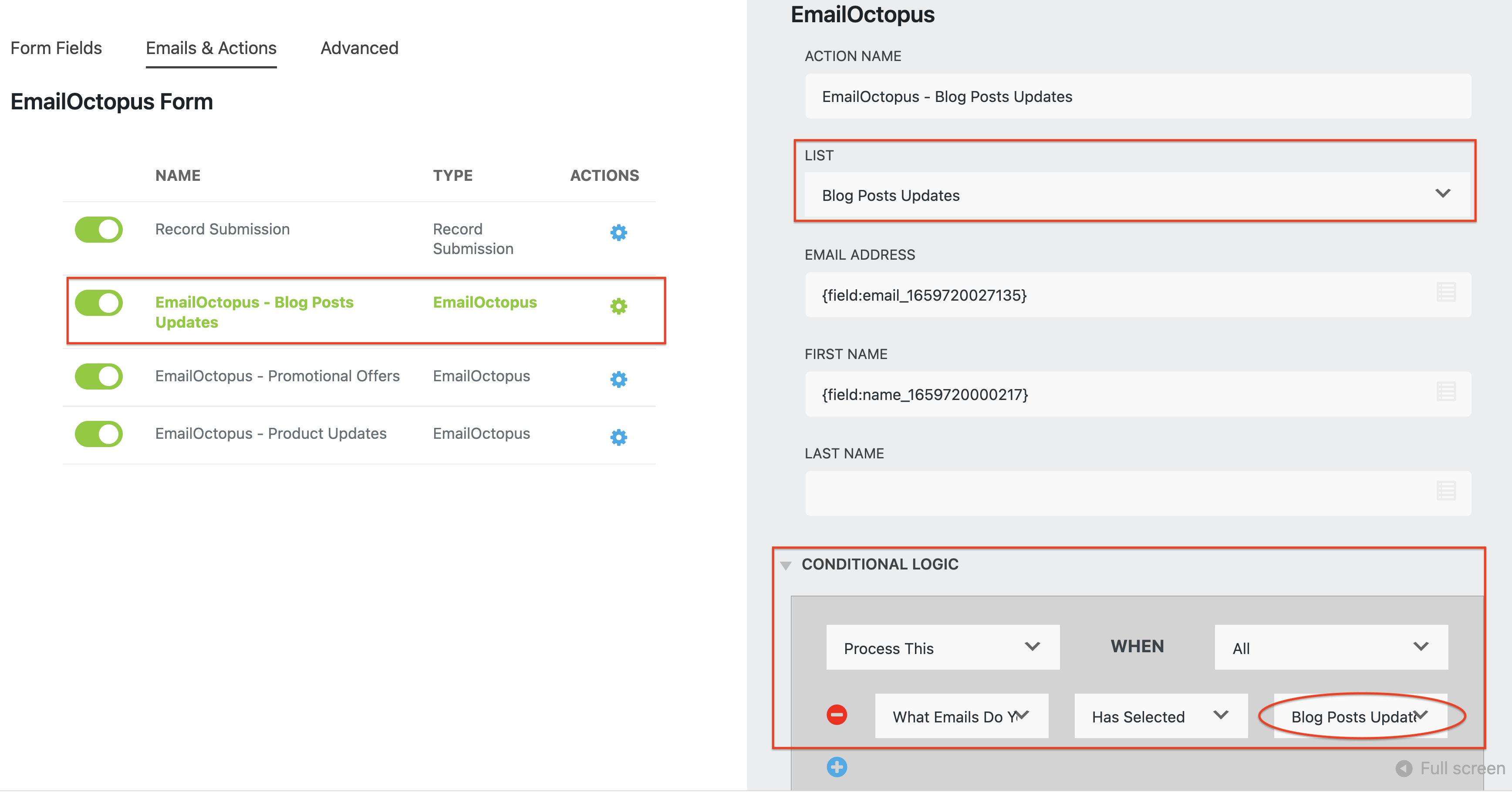 send subscribers to a different email list with conditional logic email octopus