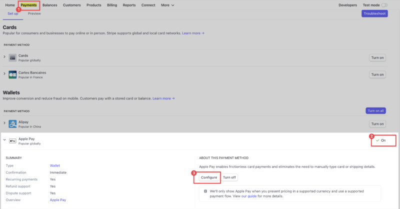 Stripe Payment Methods Dashboard