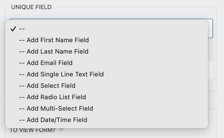 supported fields for unique field validation