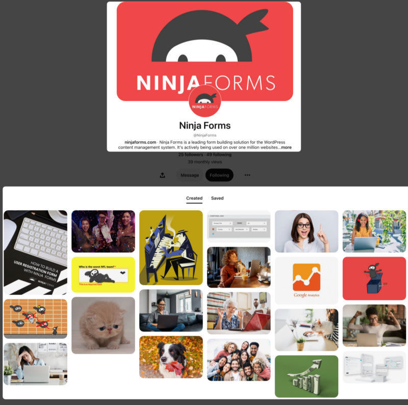 Ninja Forms Pinterest Account