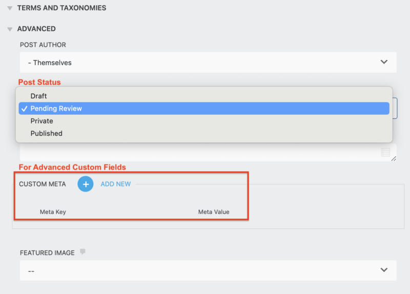 front end posting post status
