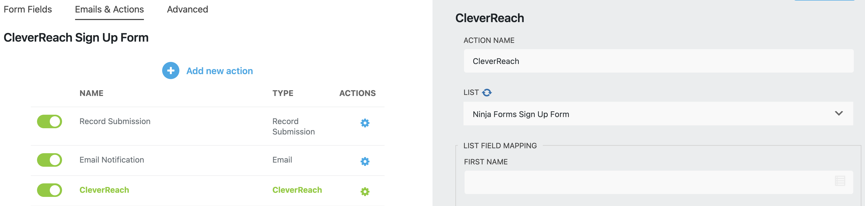 connect ninja forms to cleverreach