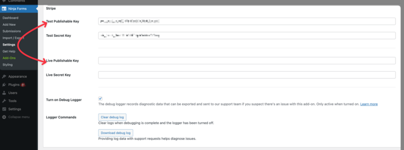 Configure your Stripe add-on credentials with Ninja Forms, accept recurring payments in stripe