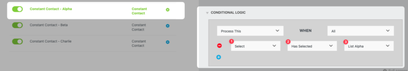 Conditional Logic settings for the Ninja Forms Constant Contact action