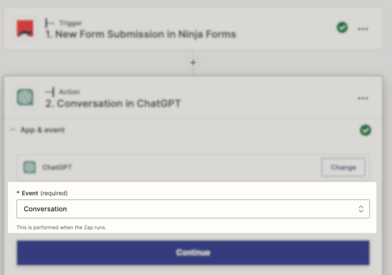 ChatGPT action event in Zapier