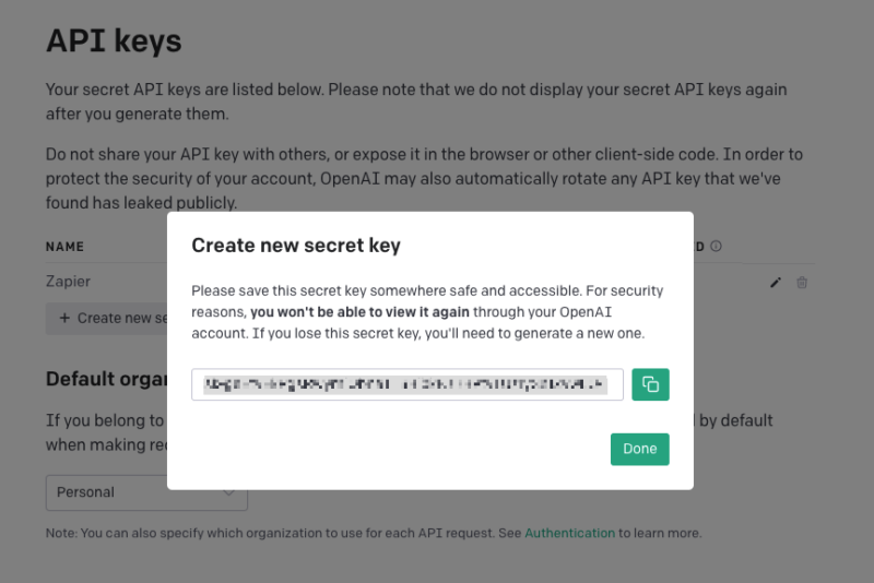 ChatGPT API key creator