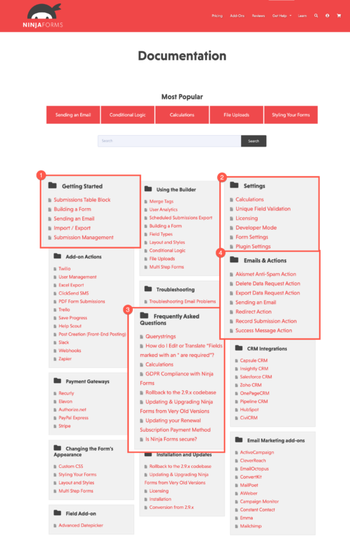 Ninja Forms Documentation screenshot 