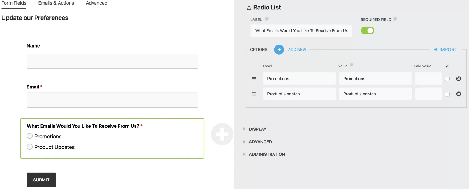 send contacts to different email list with conditional logic