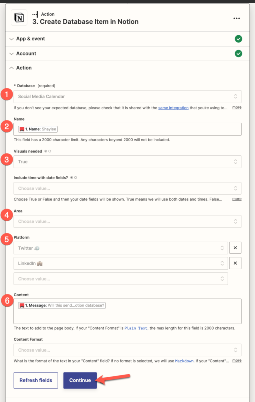 Setting up the Zapier action for Notion by creating a Database Item in Notion, Connect WordPress to Notion