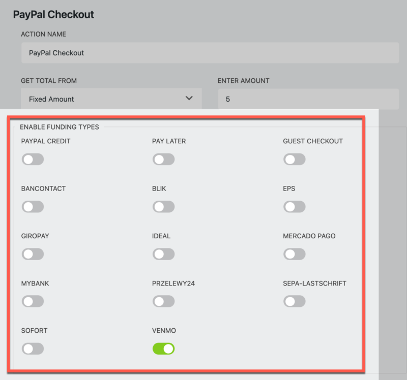 PayPal Checkout Payment option settings