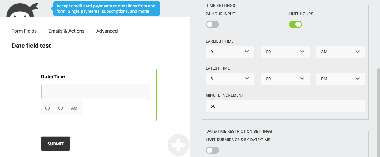 restrict date/time field in wordpress