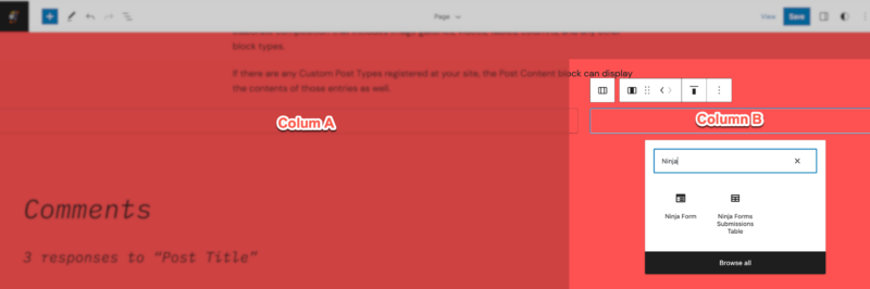 Adding login form to a sidebar created with the column block