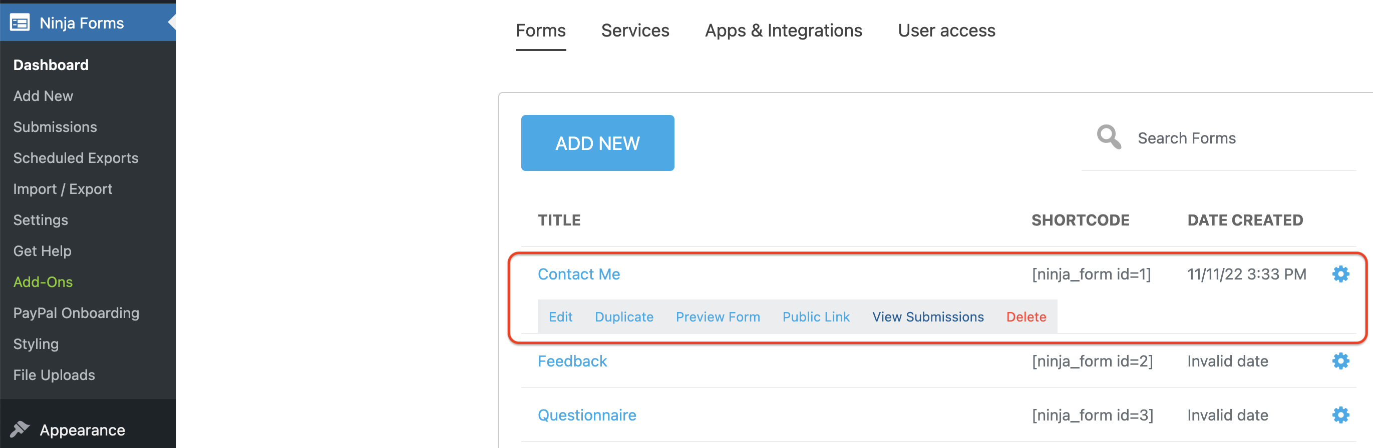 access to your wordpress form submissions