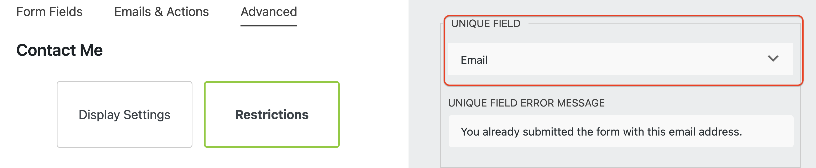 restrict submissions by email address in wordpress