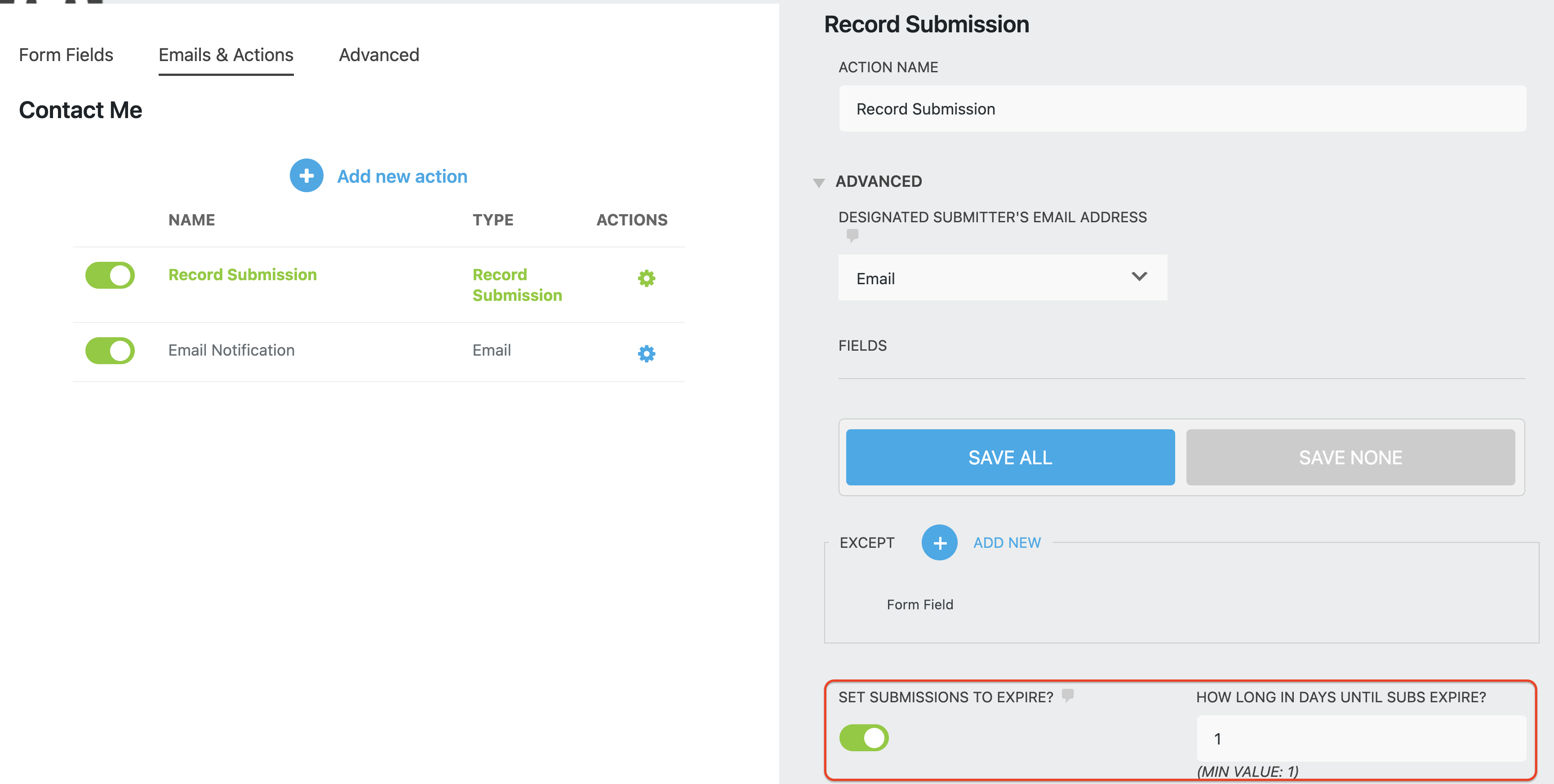 set submissions to expire