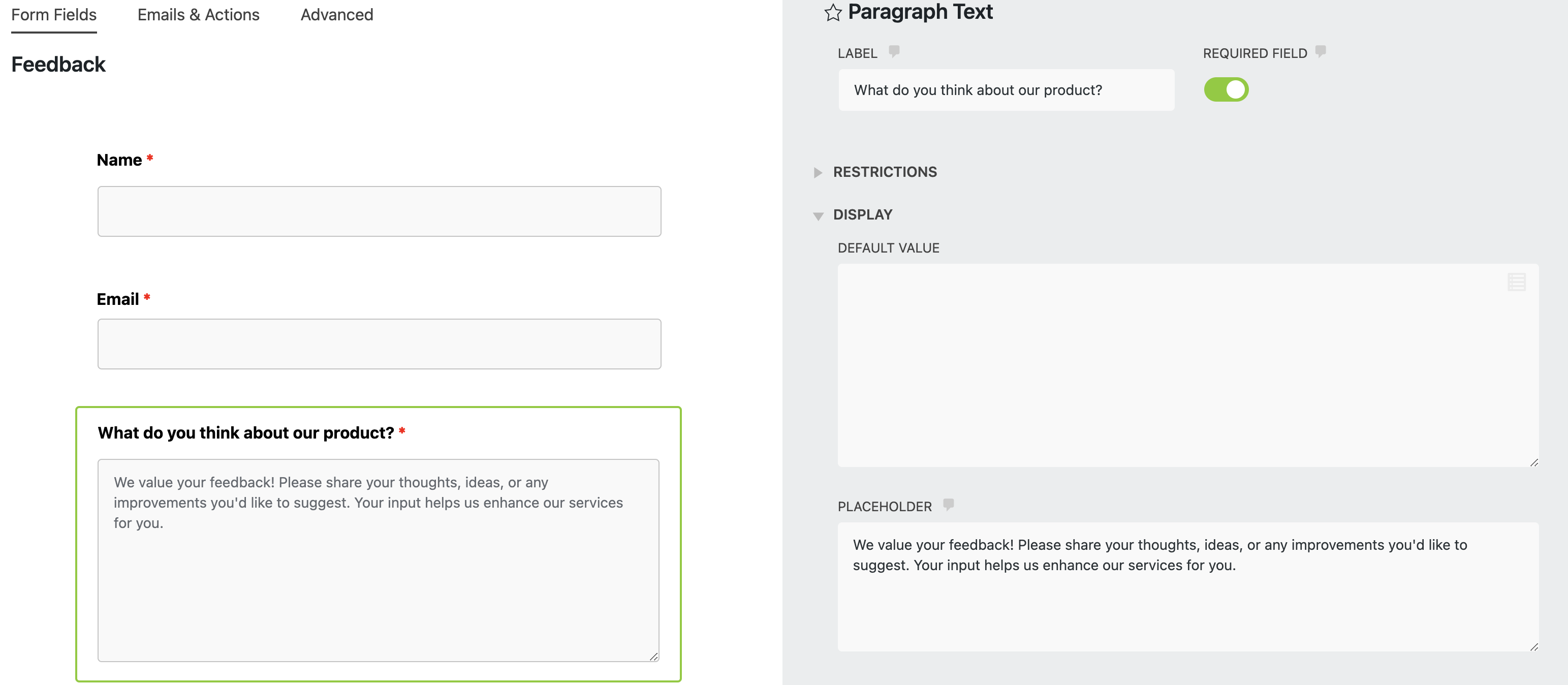 add a placeholder to paragraph text field