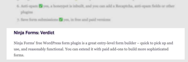 WPShout's verdict on Ninja Forms
