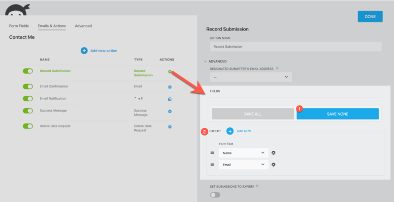 Save field you want remove others with selective field saving