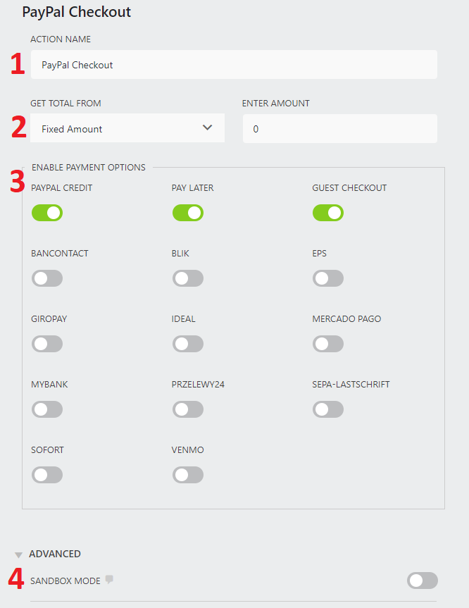 view of the PayPal Checkout settings window