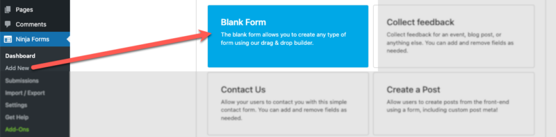 Automatically create a from-scratch WordPress form template with Ninja Forms' blank form template generator
