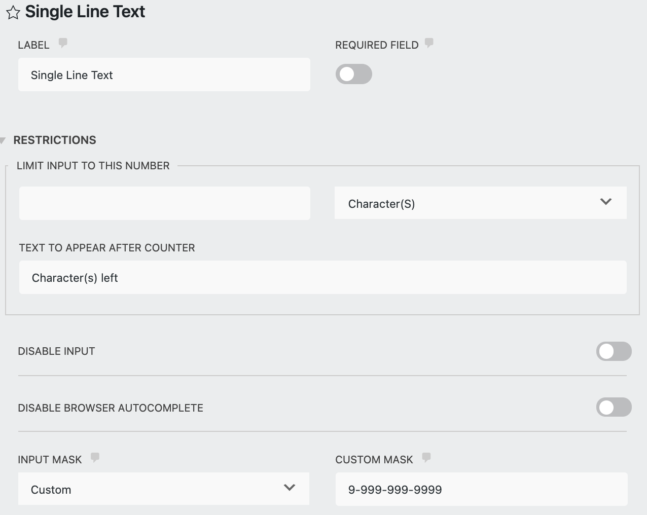 custom input mask using single line text field