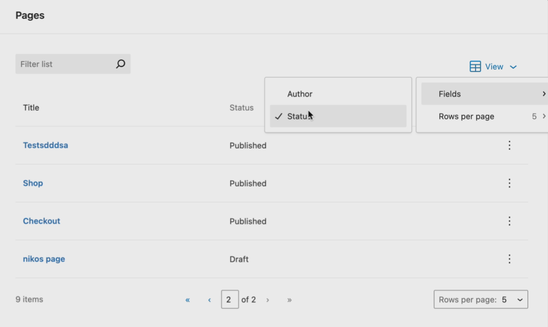 Gutenberg 16.8 Phase 3 experiment: pages list sorting
