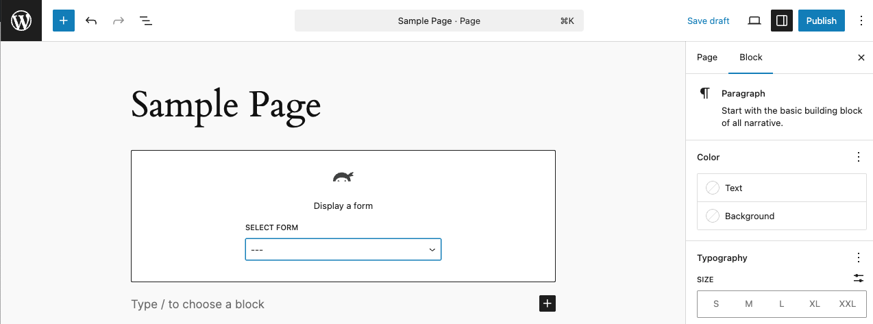 image of the Ninja Forms block added to a page