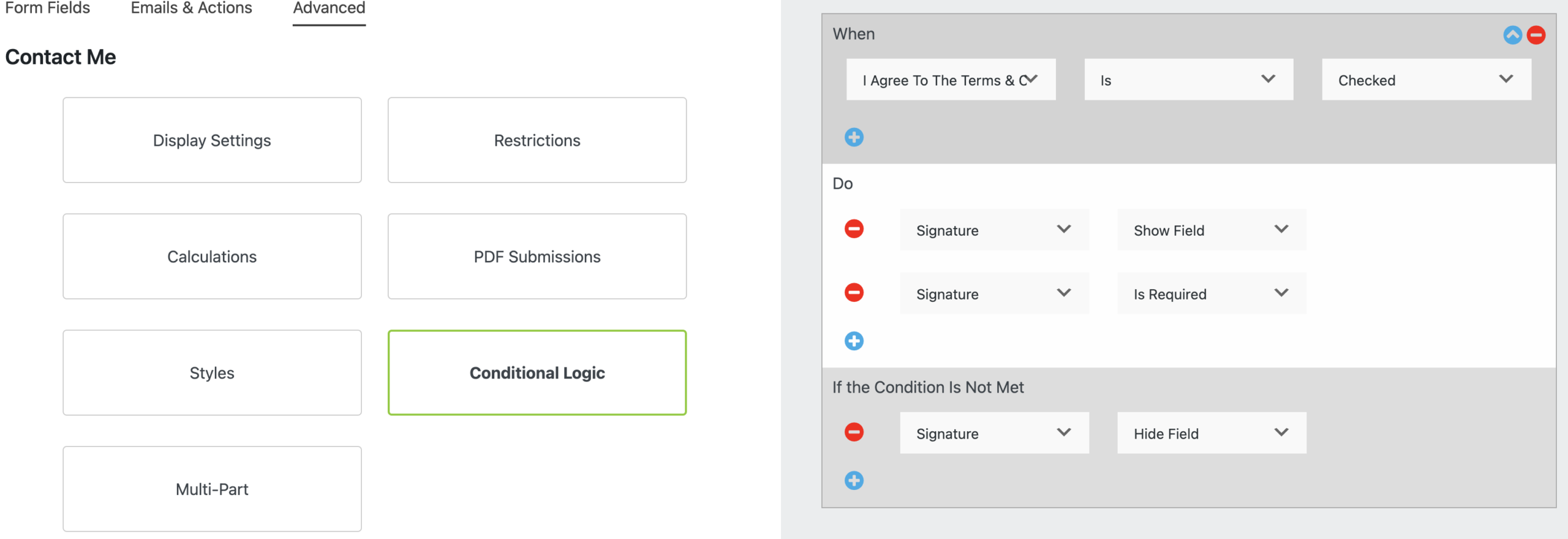 signature field conditional logic