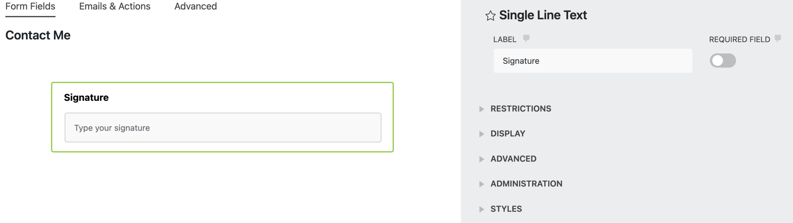 signature field in wordpresså