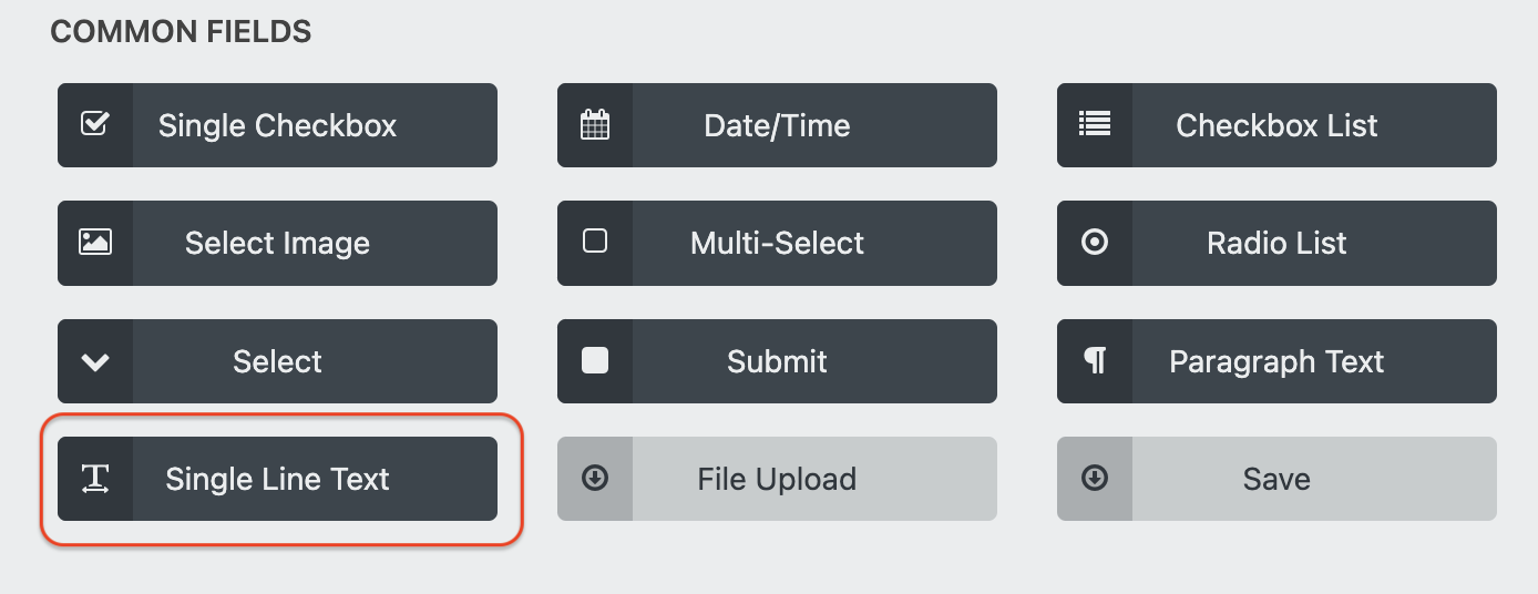 single line text field under common fields