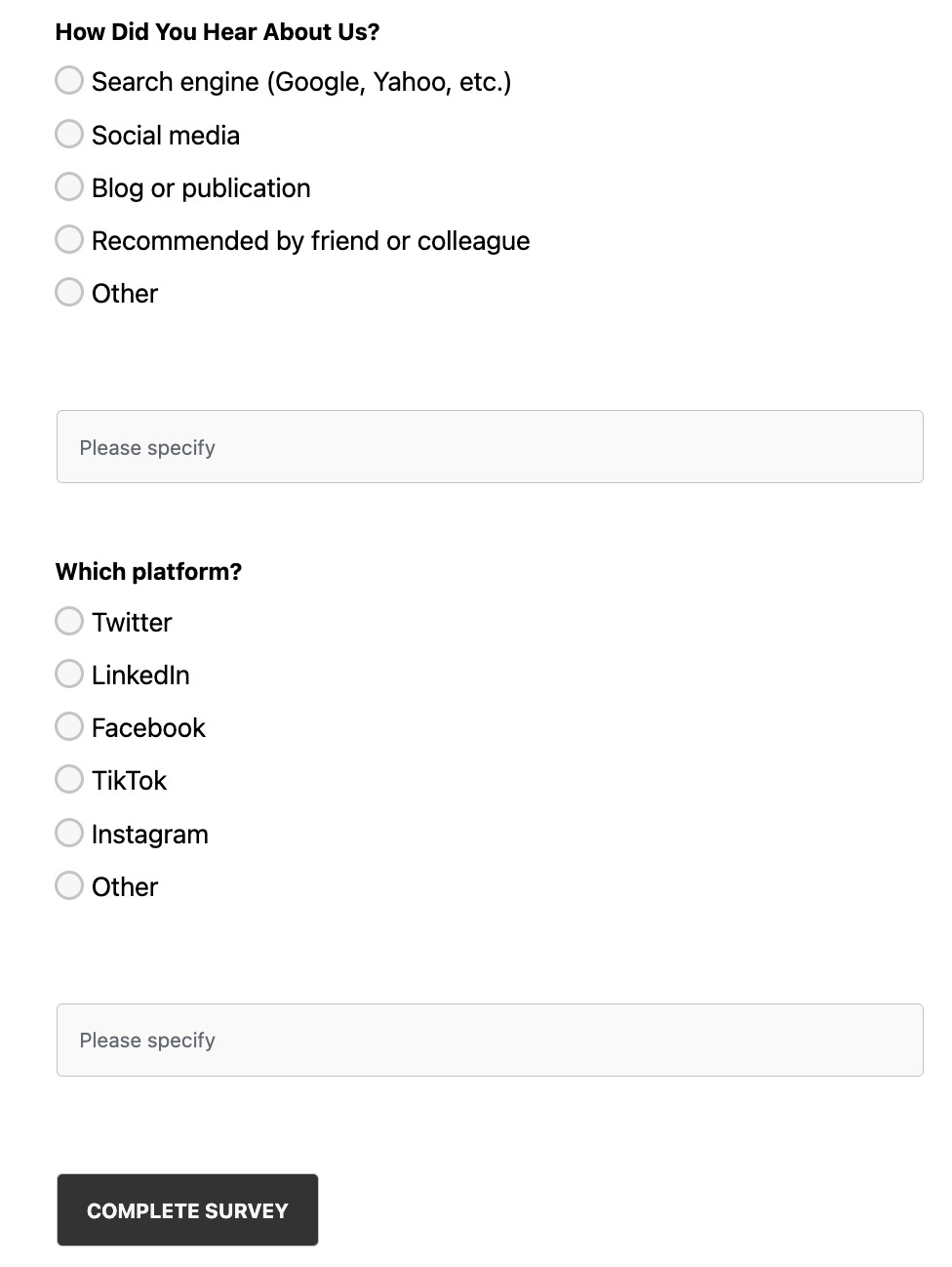 survey form in wordpress