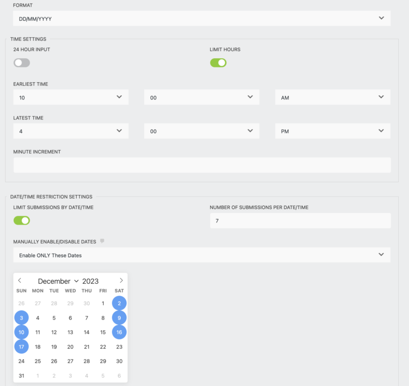 limit submission by date time