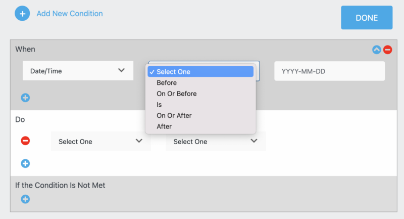 conditional logic triggers for date/time field