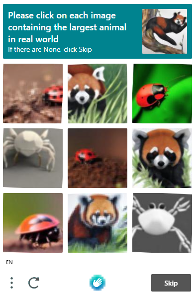 hCaptcha: "Click on each image containing the largest animal in the real world"