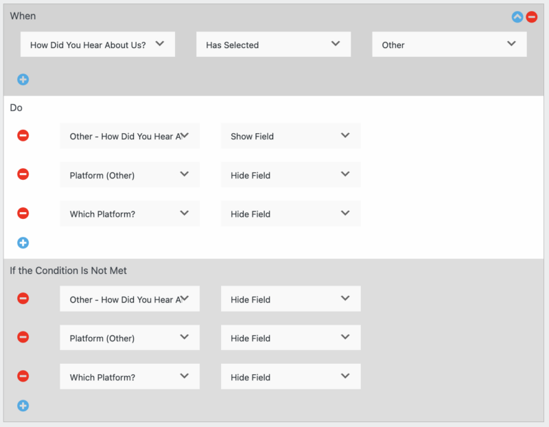 conditional triggers for survey - show hide fields