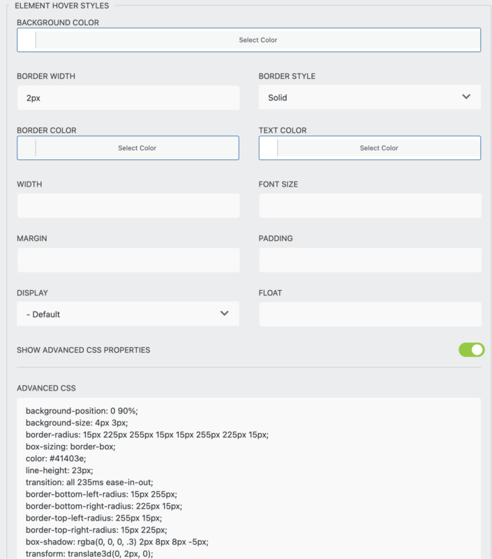 element hover styles contact us