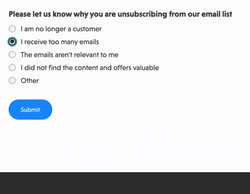 other field selection for email unsubscribe reason