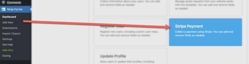 Ninja Forms Stripe payment form template