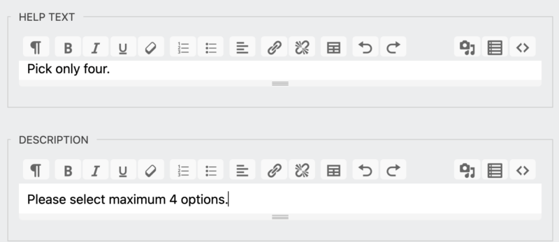 description and help text for checkbox field