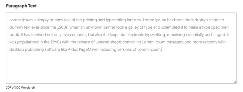 restricted words for paragraph text field