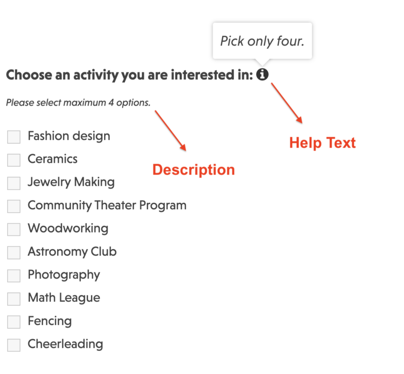 help text and description in form on front end