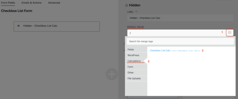 hidden field for checkbox list calculation