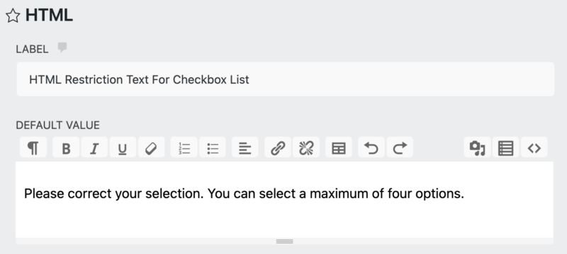 html field restriction for checkbox
