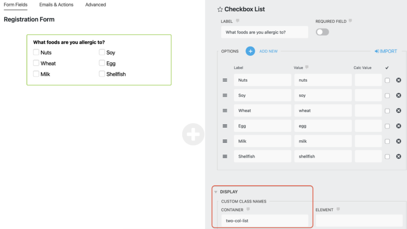 multicheckbox list two column layout
