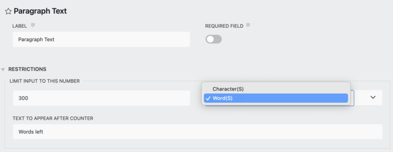 paragraph text field restrictions